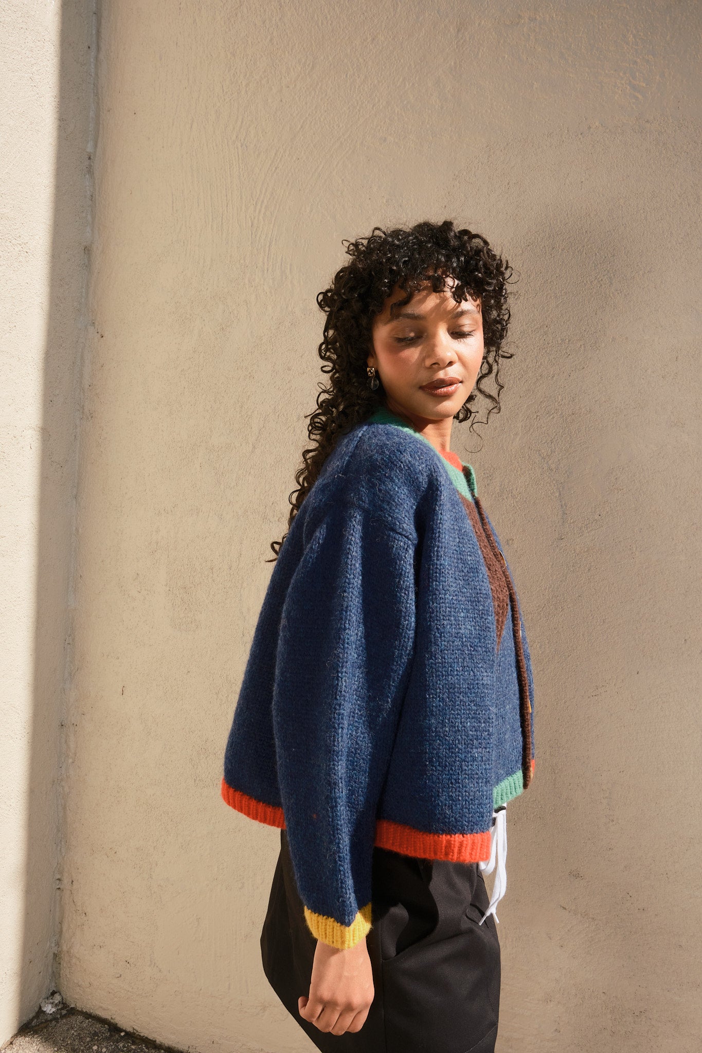 Sheba Cardigan Sweater- Navy Colorblock