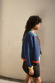 Sheba Cardigan Sweater- Navy Colorblock
