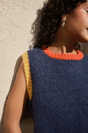 Sabine Alpaca Sweater Vest- Navy Colorblock