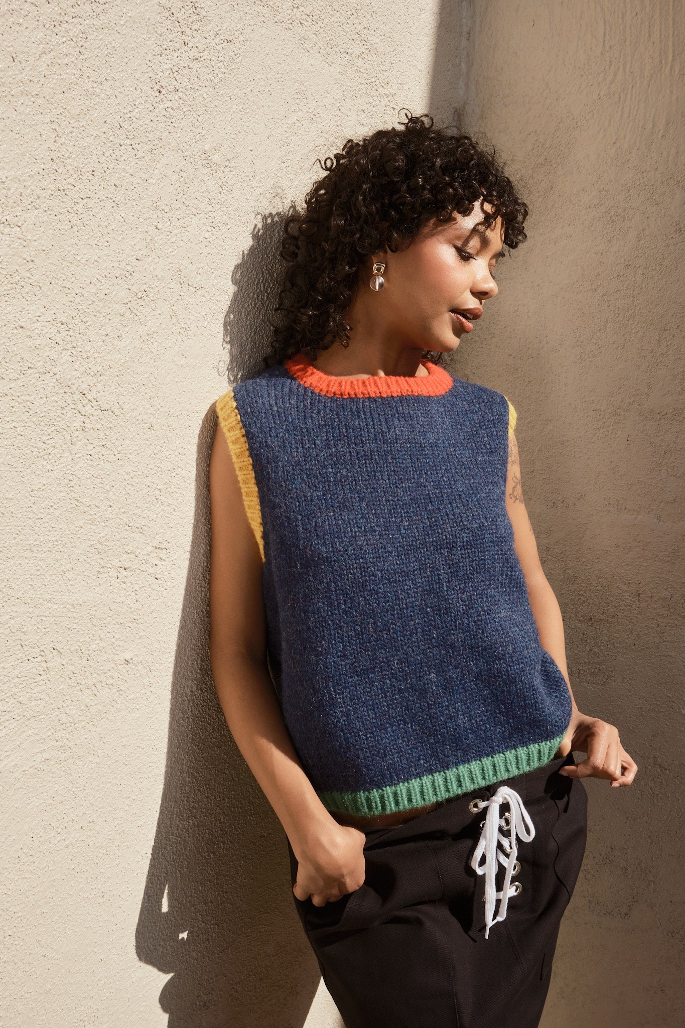 Sabine Alpaca Sweater Vest- Navy Colorblock