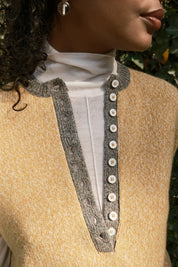 Cecilia Marl Cashmere Henley- Mustard/Dove