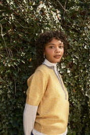 Cecilia Marl Cashmere Henley- Mustard/Dove