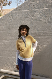 Cecilia Marl Cashmere Henley- Mustard/Dove