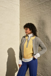 Clio Marl Cashmere Cardigan - Mustard/Dove