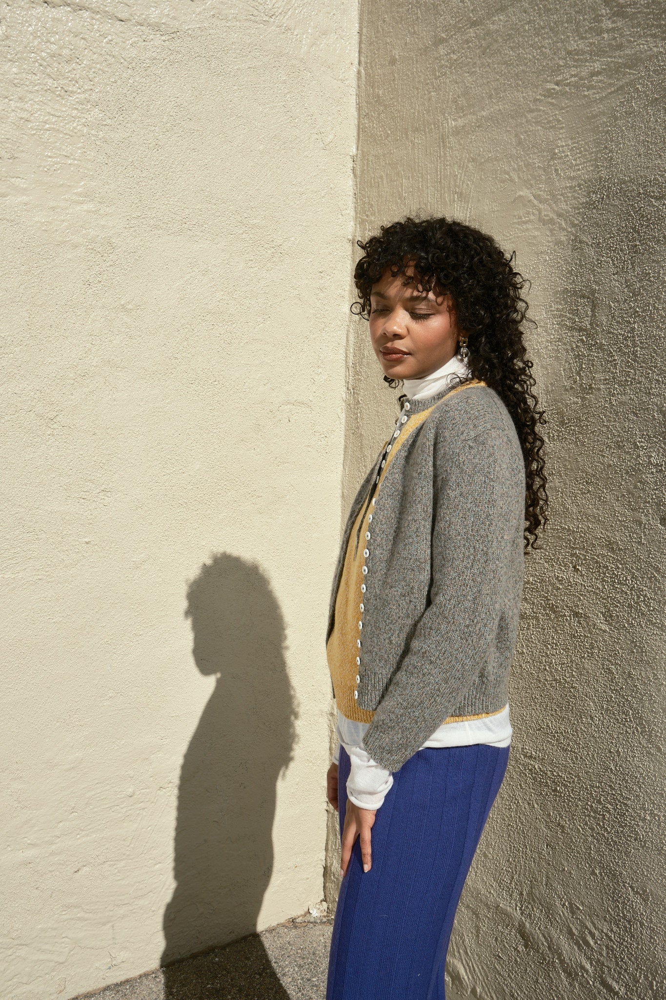 Clio Marl Cashmere Cardigan - Mustard/Dove