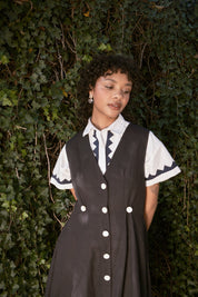 Sleeveless Baroness  Dress - Black Cotton Linen