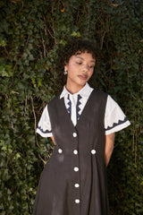 Sleeveless Baroness  Dress - Black Cotton Linen