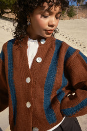 Sheba Striped Cardigan - Hickory/Ocean