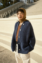 Sybil Tweed Ribbed Cardigan - Navy