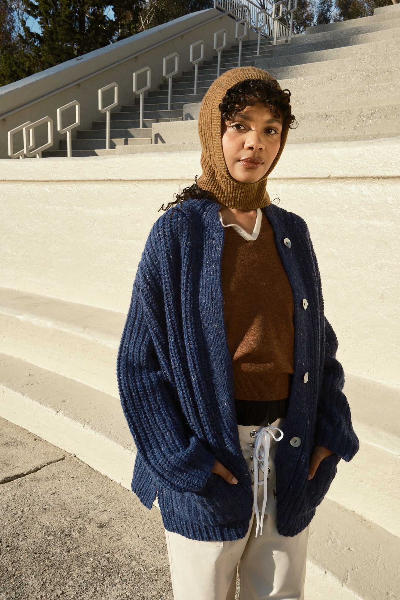 Sybil Tweed Ribbed Cardigan - Navy, view 5