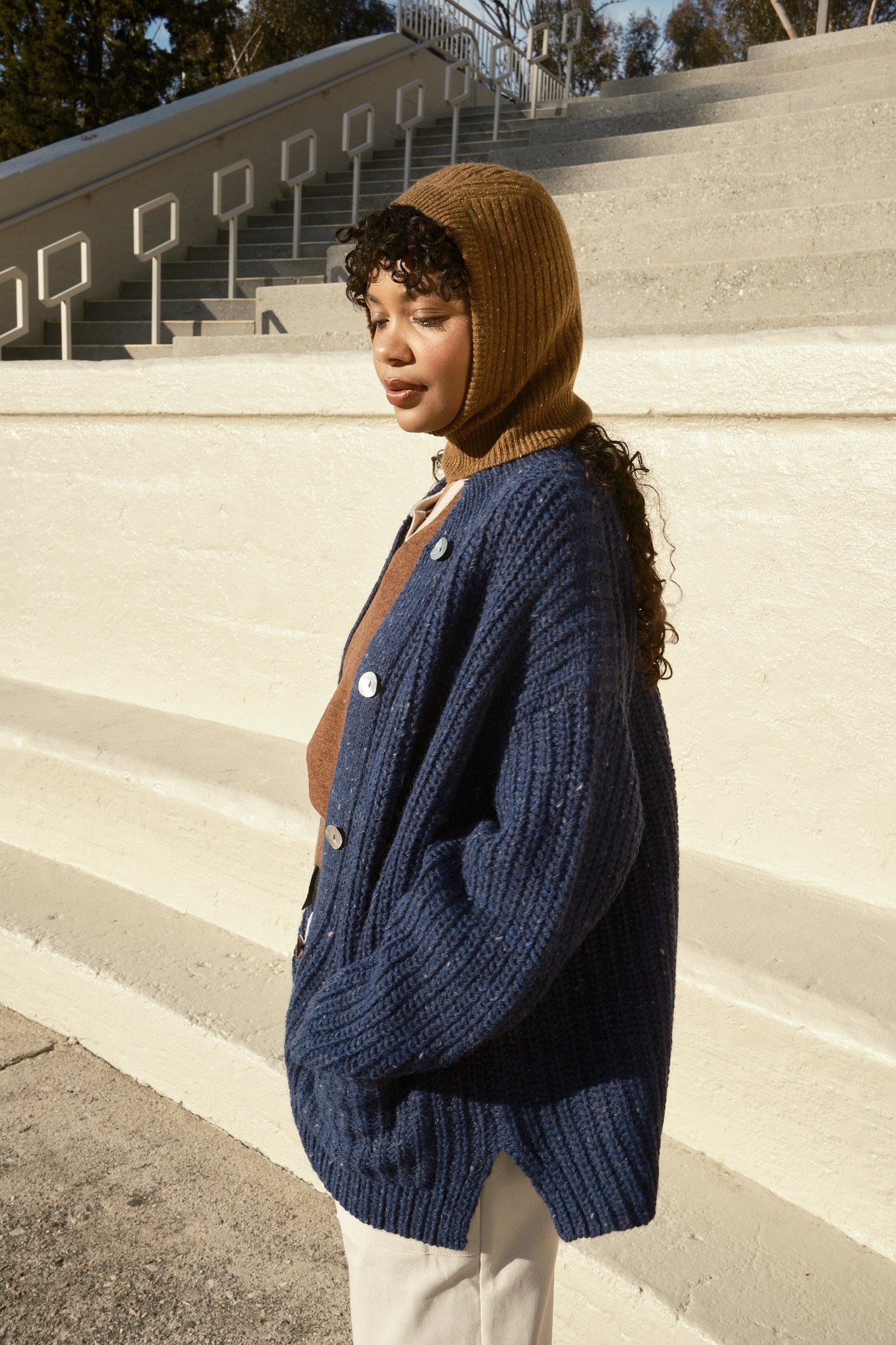 Sybil Tweed Ribbed Cardigan - Navy