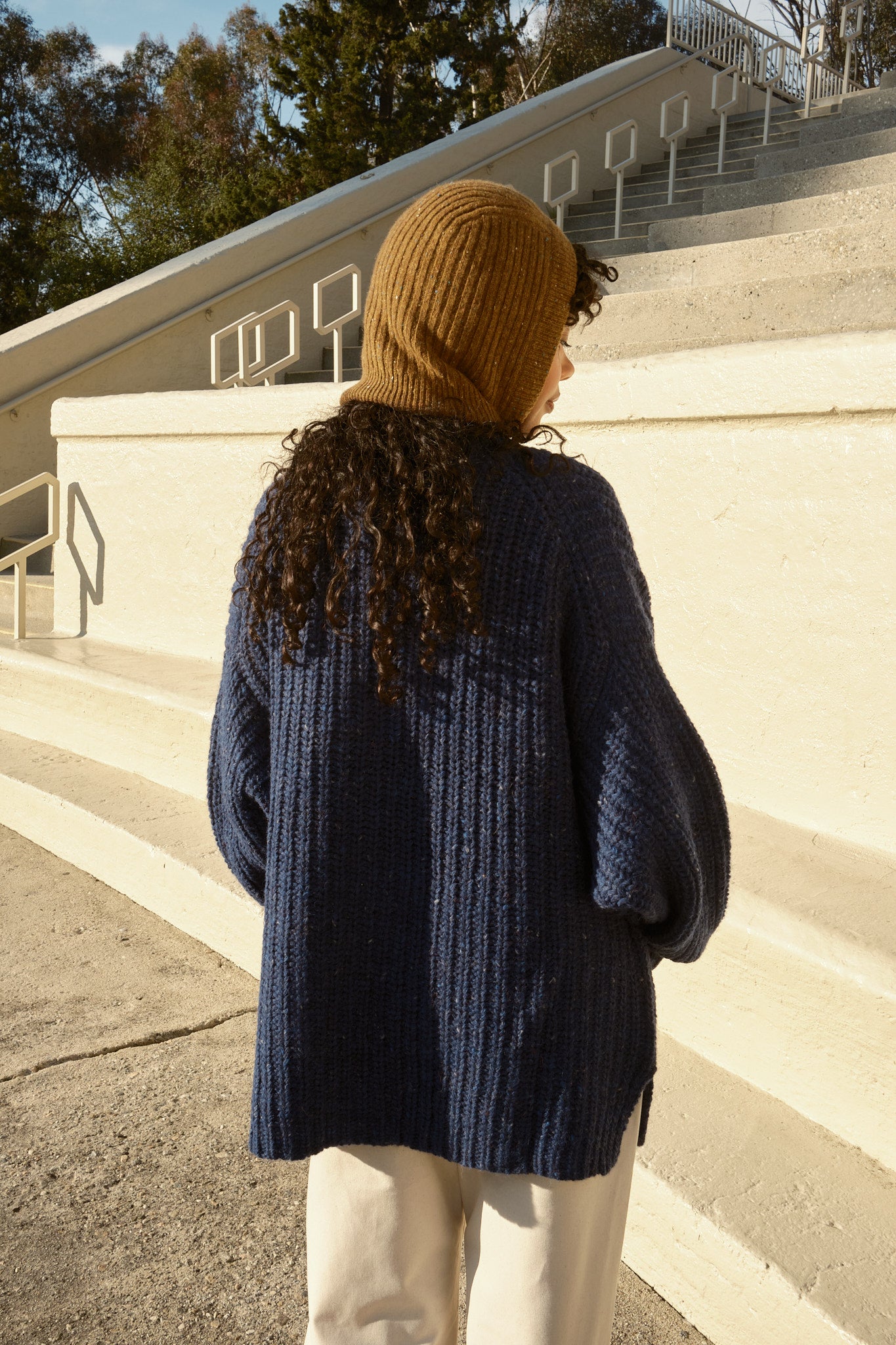 Sybil Tweed Ribbed Cardigan - Navy