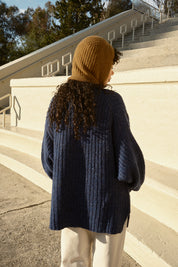 Sybil Tweed Ribbed Cardigan - Navy