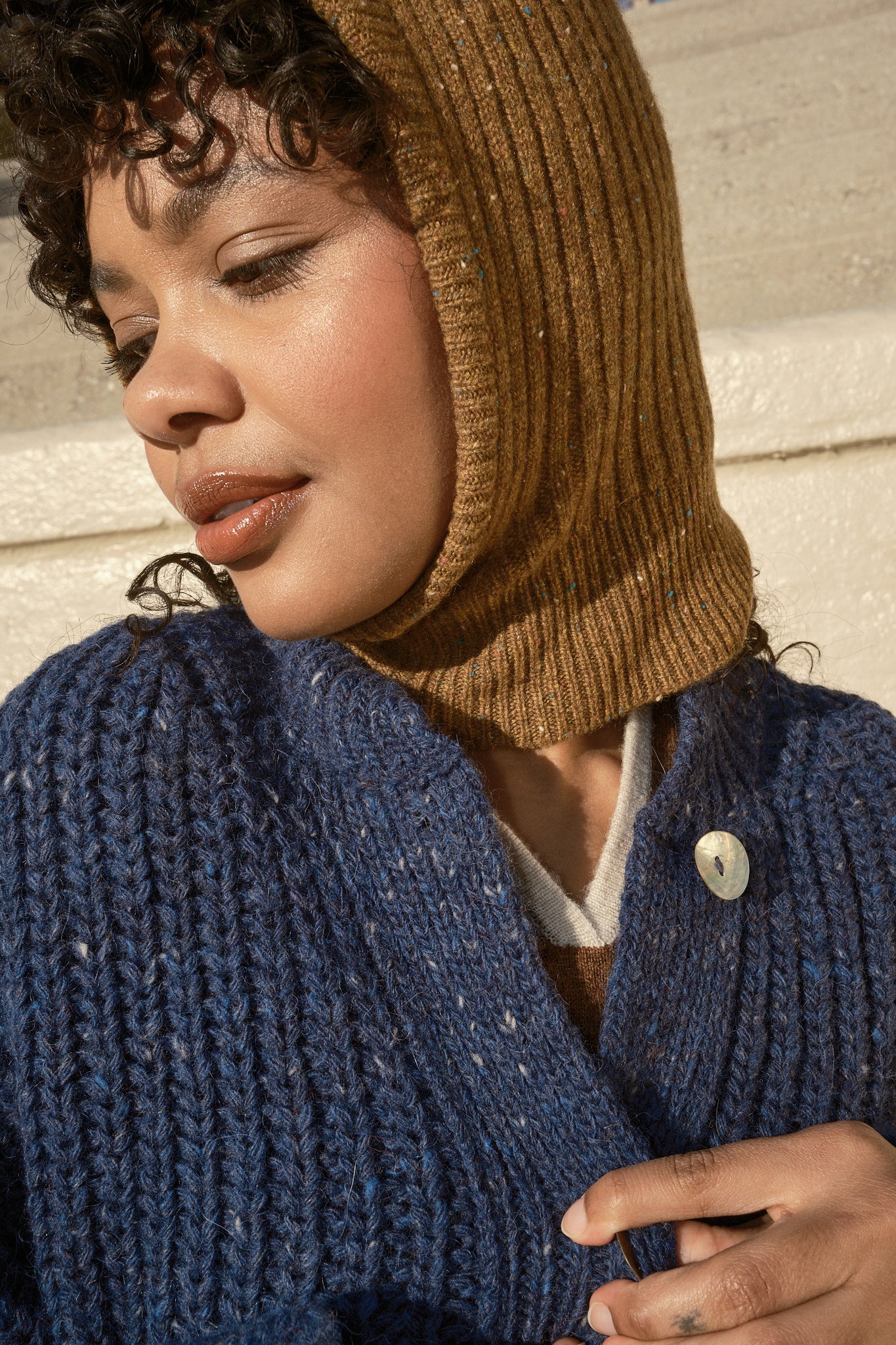 Sybil Tweed Ribbed Cardigan - Navy