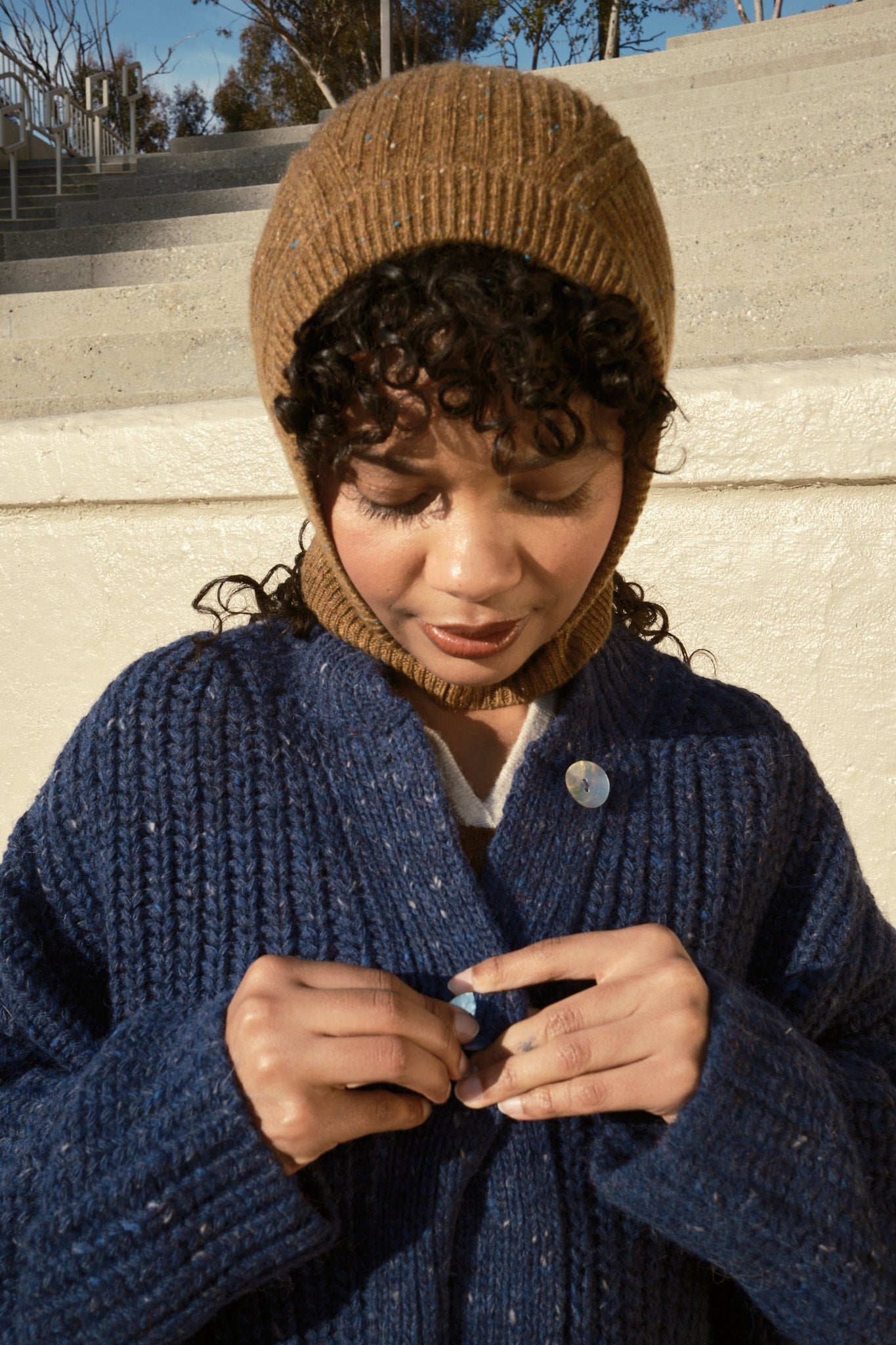 Sybil Tweed Ribbed Cardigan - Navy