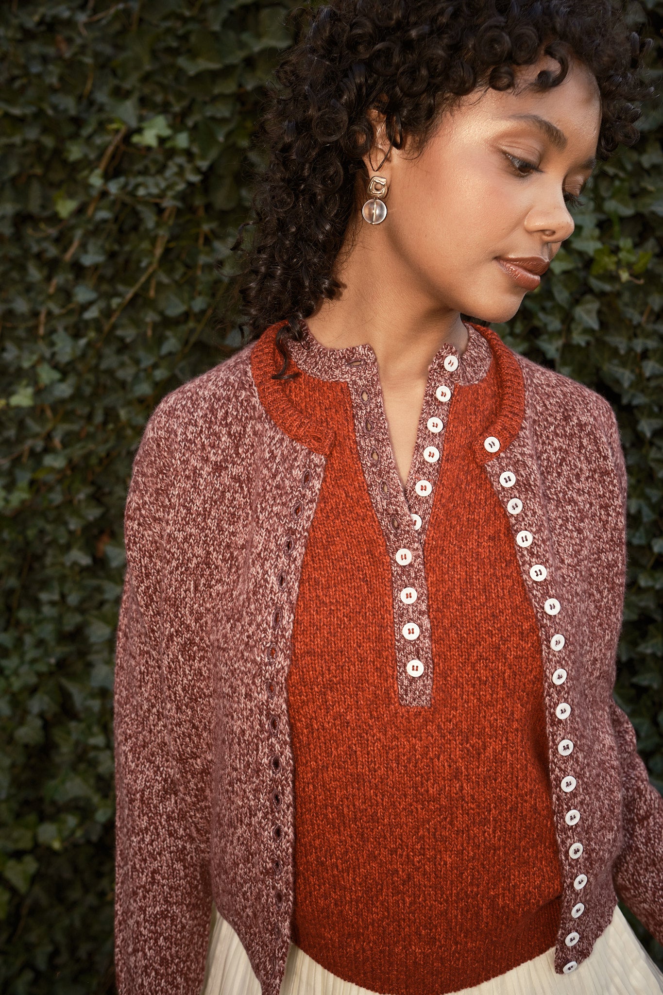 Clio Marl Cashmere Cardigan - Lava/Wine