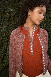 Clio Marl Cashmere Cardigan - Lava/Wine