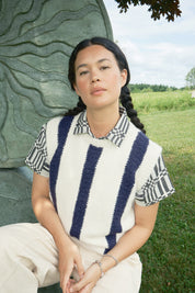 Sabine Striped Sweater Vest - Ivory/Navy