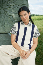 Sabine Striped Sweater Vest - Ivory/Navy