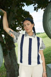 Sabine Striped Sweater Vest - Ivory/Navy