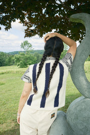 Sabine Striped Sweater Vest - Ivory/Navy