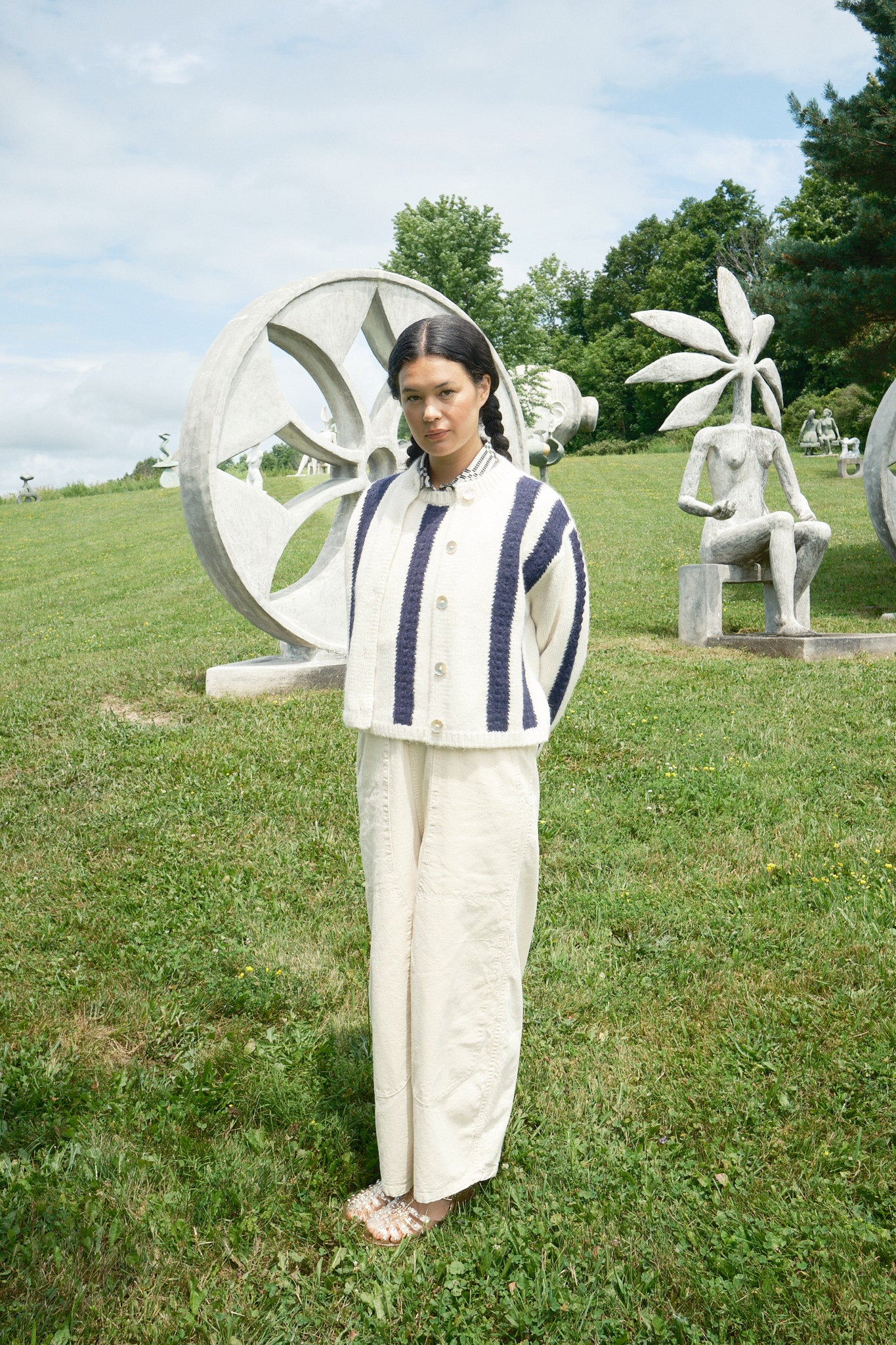 Sheba Striped Cardigan - Ivory/Navy