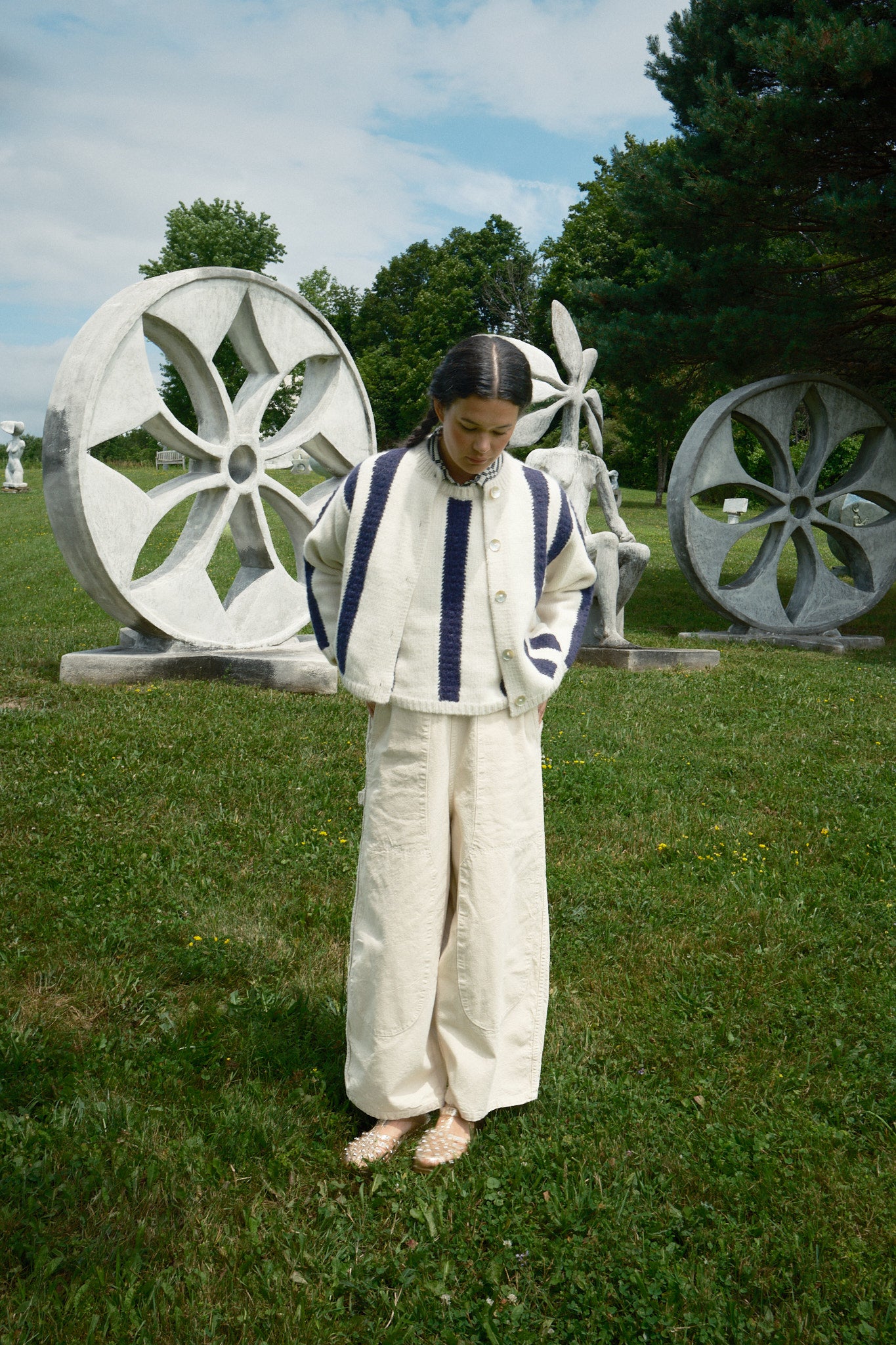 Sheba Striped Cardigan - Ivory/Navy