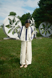 Sheba Striped Cardigan - Ivory/Navy