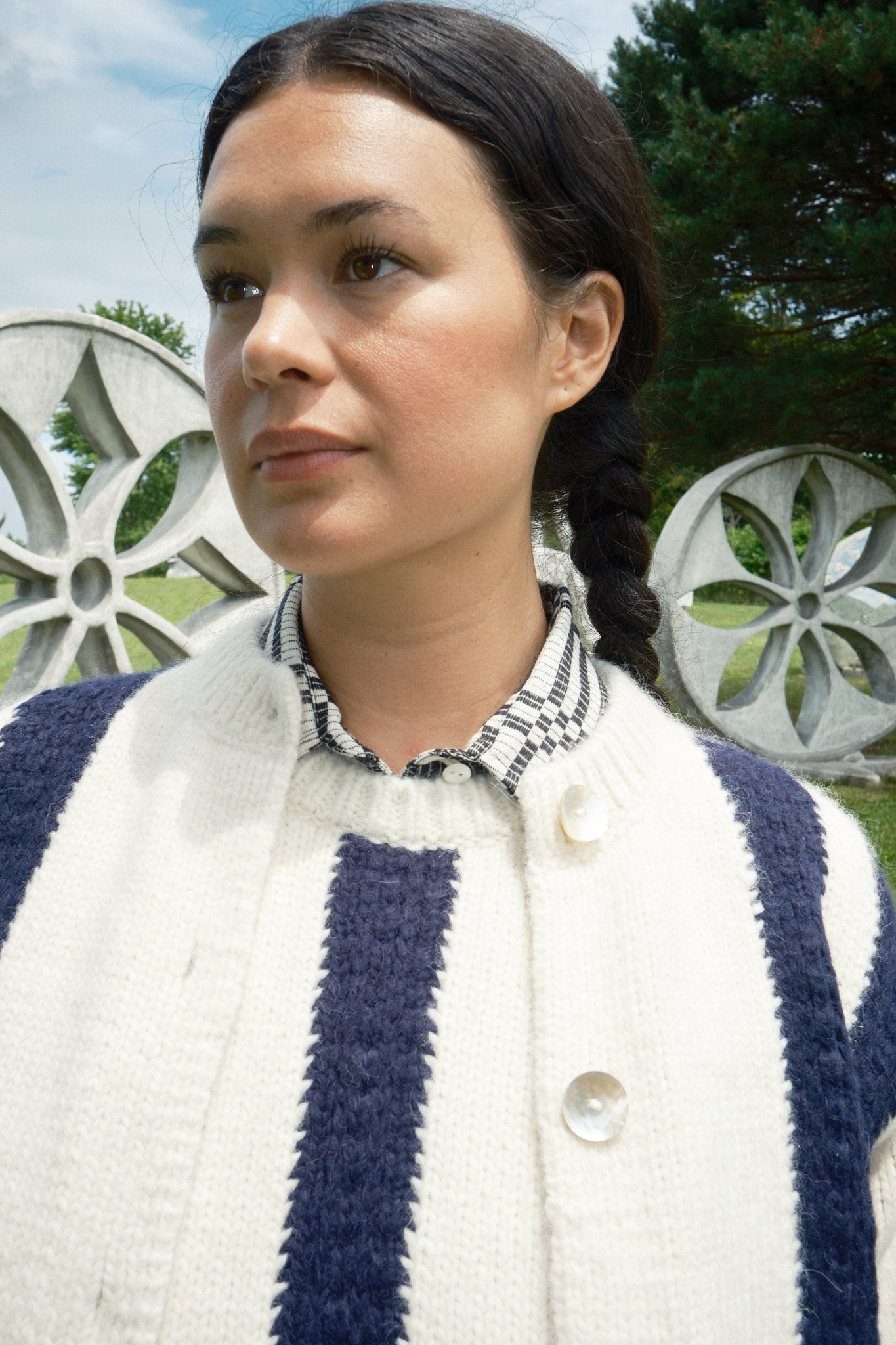 Sheba Striped Cardigan - Ivory/Navy