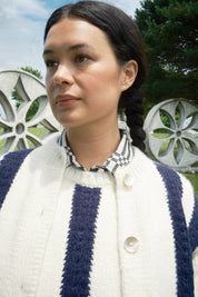 Sheba Striped Cardigan - Ivory/Navy