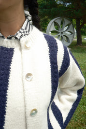 Sheba Striped Cardigan - Ivory/Navy