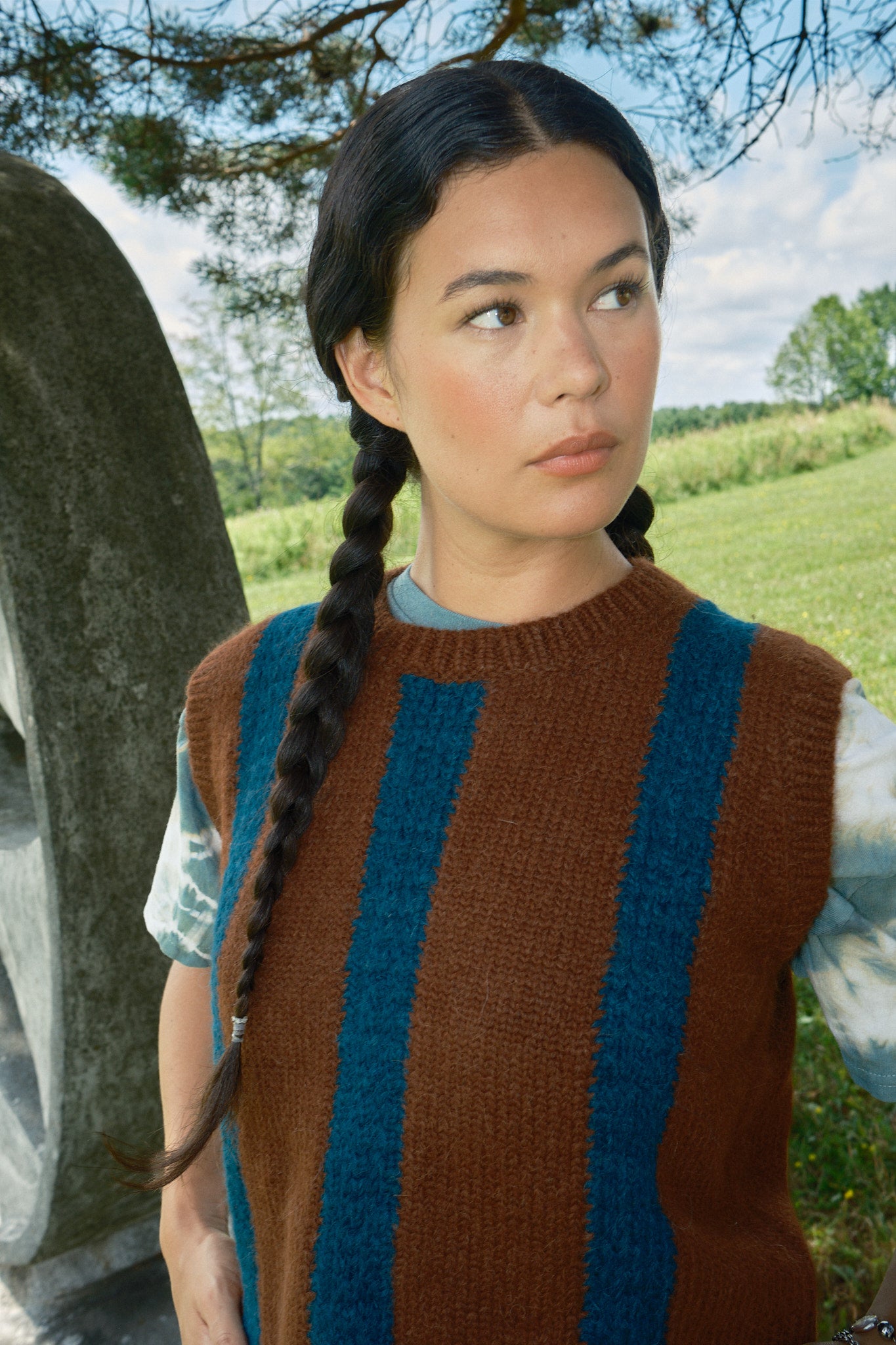 Sabine Striped Sweater Vest - Hickory/Ocean