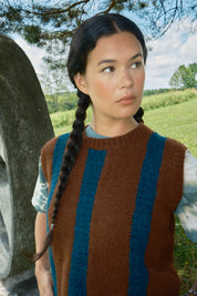 Sabine Striped Sweater Vest - Hickory/Ocean