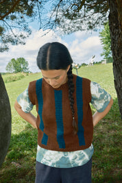 Sabine Striped Sweater Vest - Hickory/Ocean