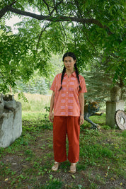 Nikki Chasin x The House That Lars Built Dylan Shirt in Red/Pink Astrid Weave
