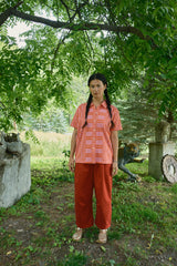 Nikki Chasin x The House That Lars Built Dylan Shirt in Red/Pink Astrid Weave