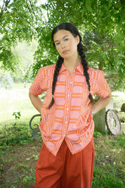 Nikki Chasin x The House That Lars Built Dylan Shirt in Red/Pink Astrid Weave