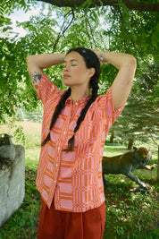 Nikki Chasin x The House That Lars Built Dylan Shirt in Red/Pink Astrid Weave