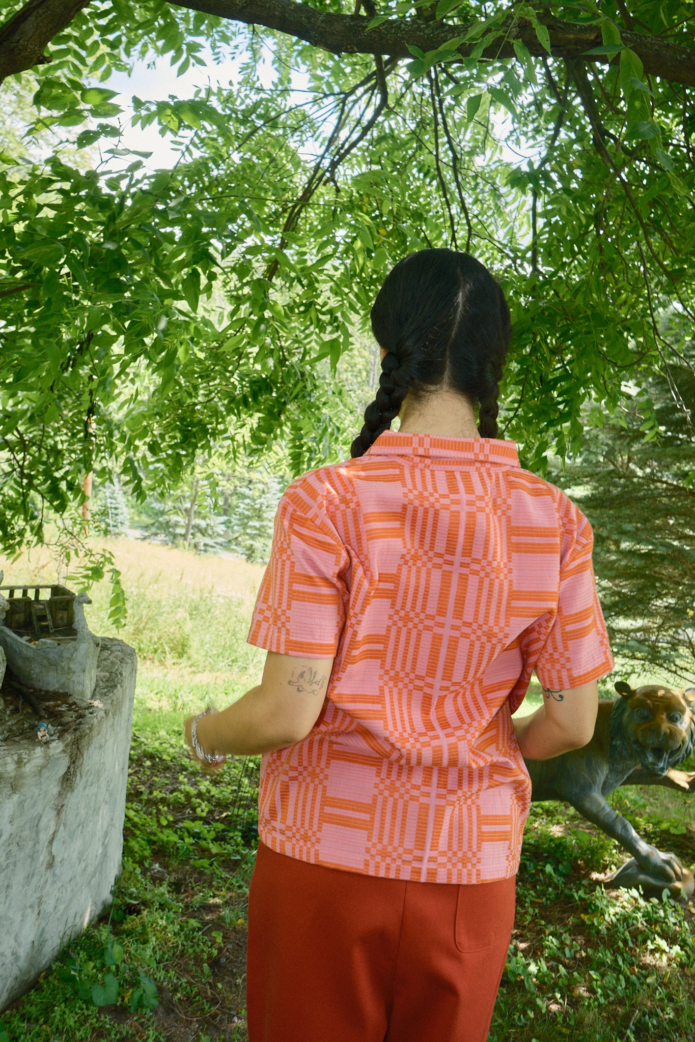 Nikki Chasin x The House That Lars Built Dylan Shirt in Red/Pink Astrid Weave