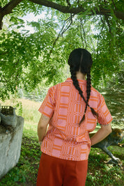 Nikki Chasin x The House That Lars Built Dylan Shirt in Red/Pink Astrid Weave