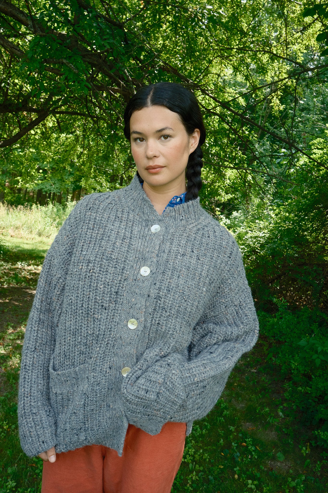 Sybil Tweed Ribbed Cardigan - Granite