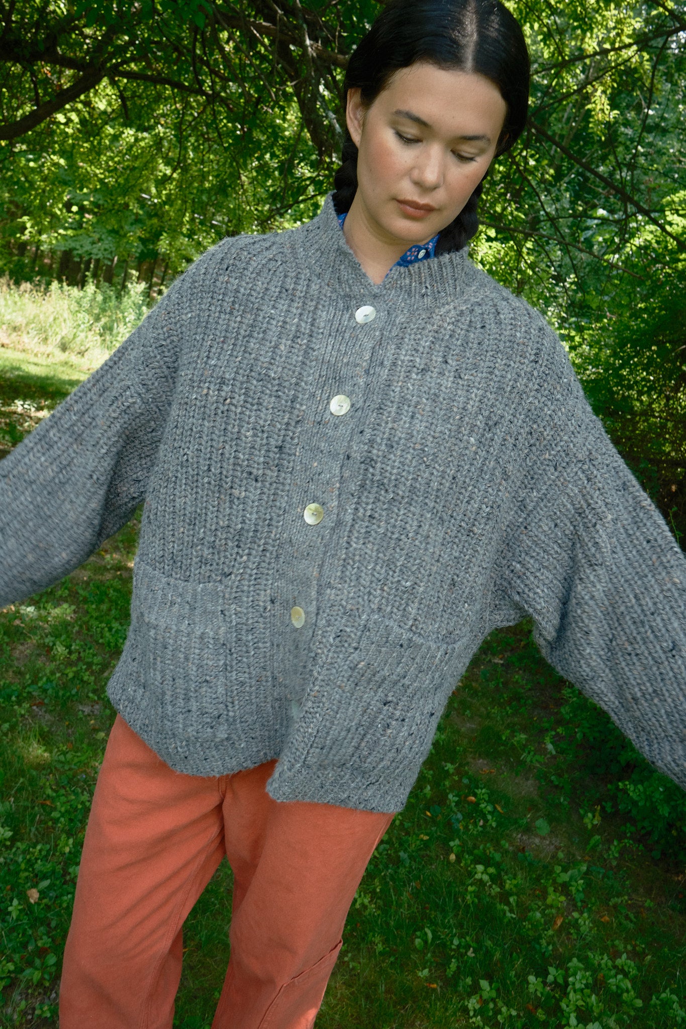 Sybil Tweed Ribbed Cardigan - Granite, view 5