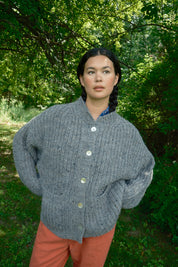 Sybil Tweed Ribbed Cardigan - Granite