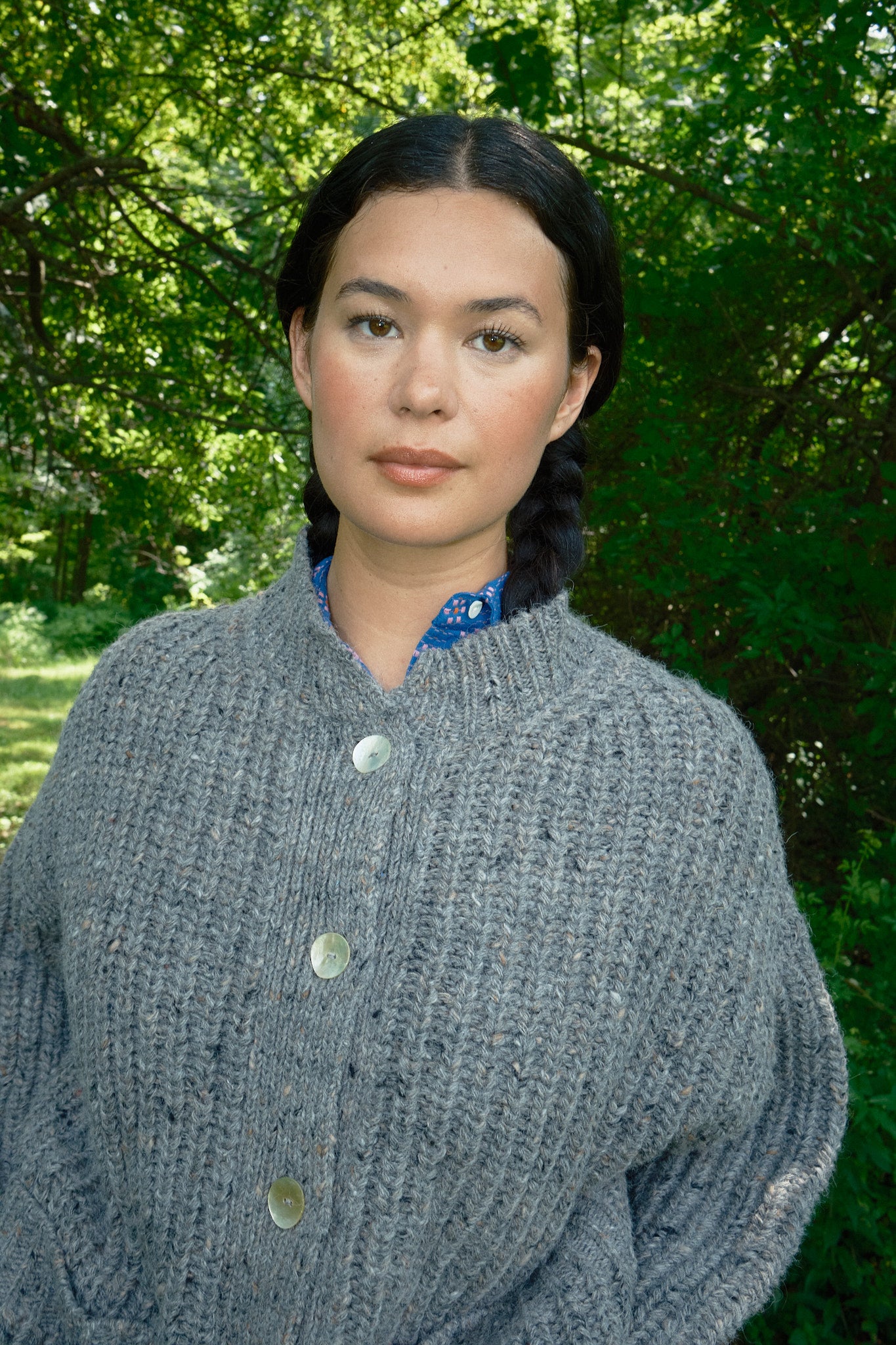 Sybil Tweed Ribbed Cardigan - Granite