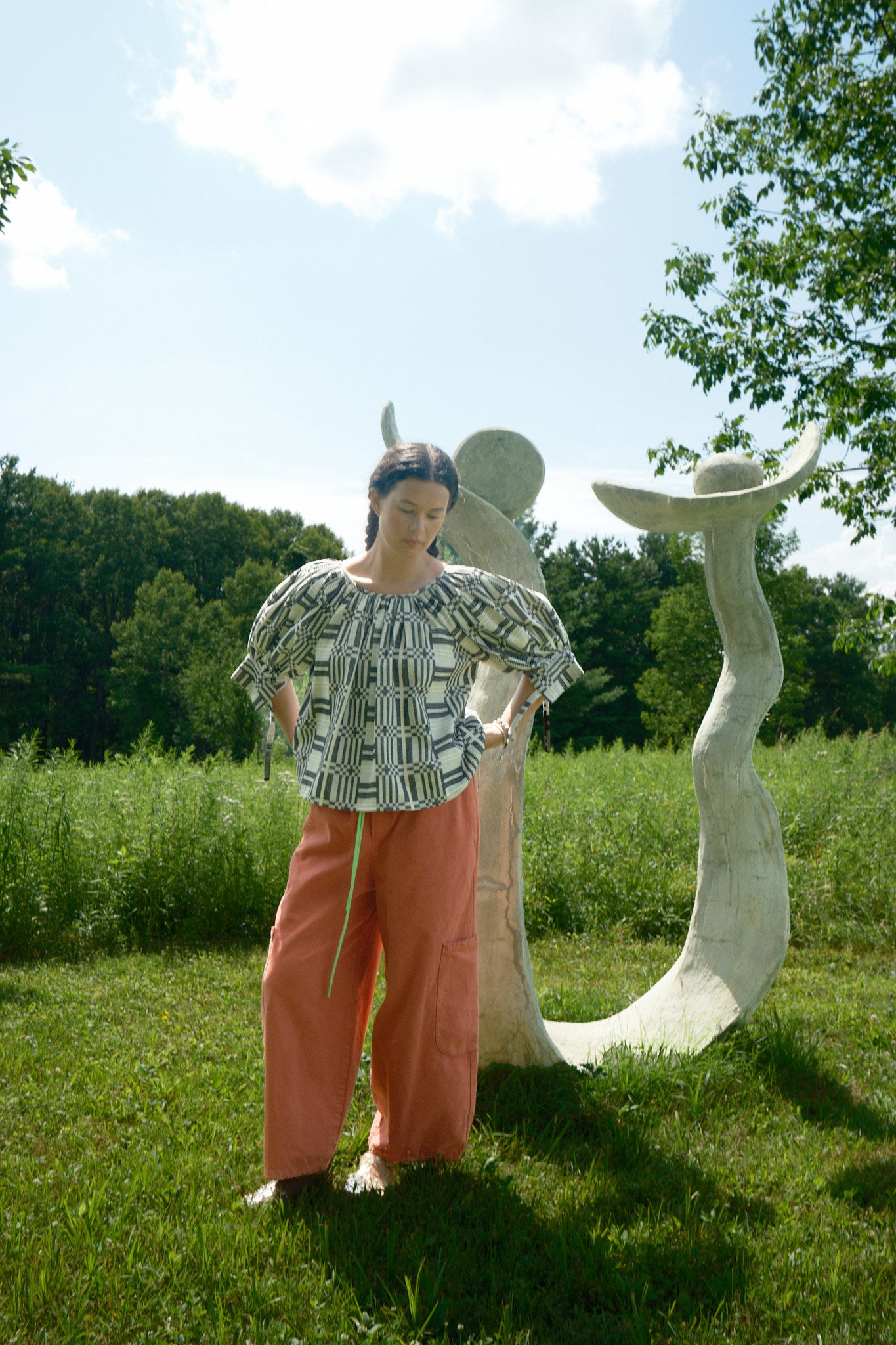 Nikki Chasin x The House That Lars Built Juli Puff Sleeve Top in Licorice Astrid Weave