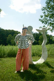 Nikki Chasin x The House That Lars Built Juli Puff Sleeve Top in Licorice Astrid Weave