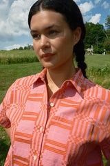 Nikki Chasin x The House That Lars Built Corso Button Down in Red/Pink Astrid Weave