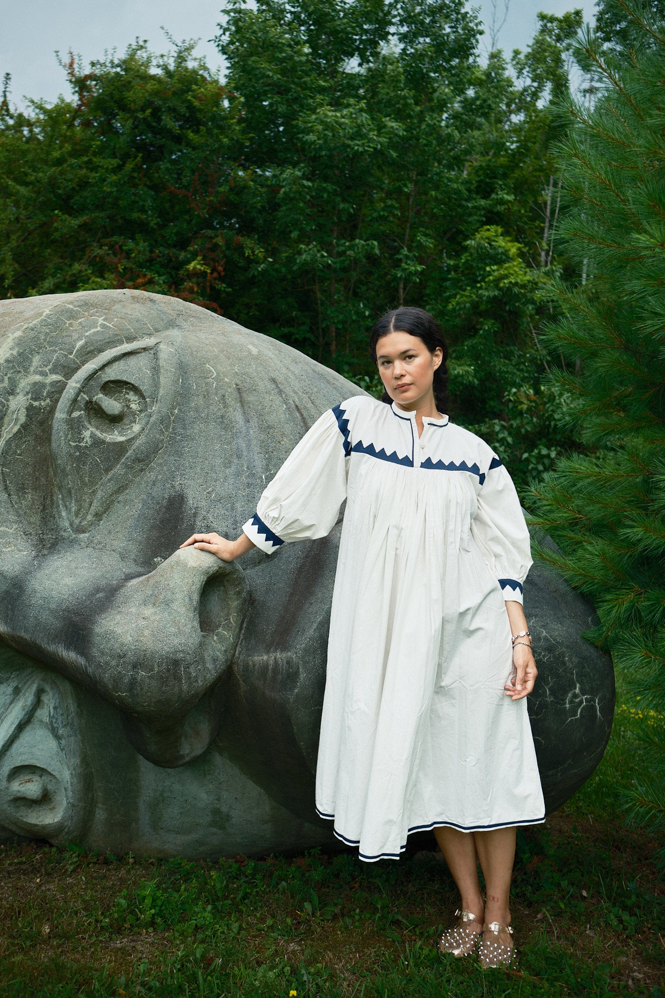 Twirling Dress Zig Zag - Ivory/ Navy