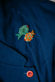 Glass Puffer Fish Brooch - Sage
