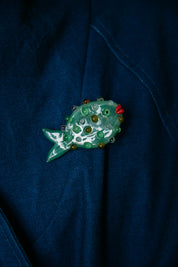 Glass Puffer Fish Brooch - Sage